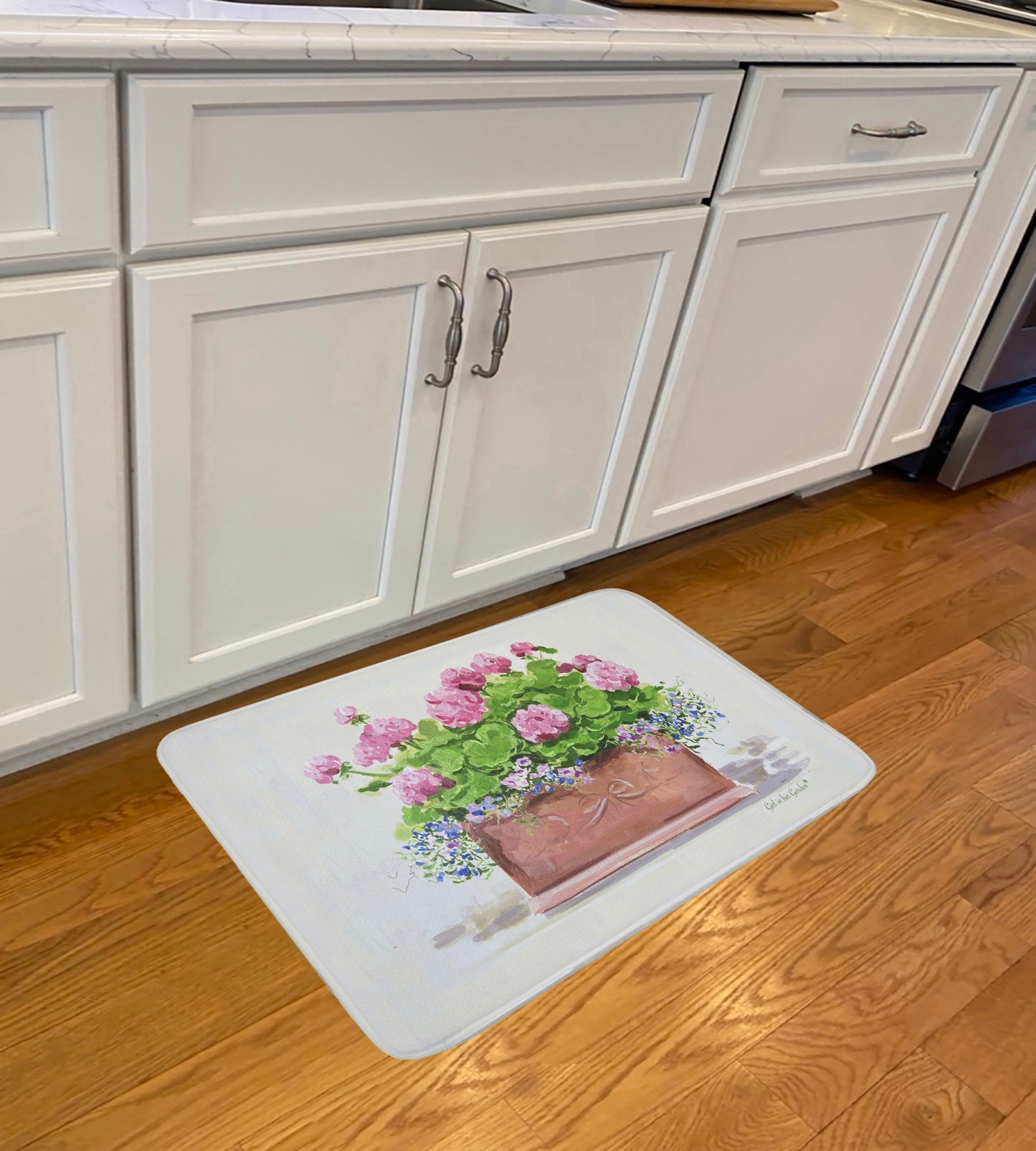 Kitchen, Bath Cushion Mat, Pink Geraniums