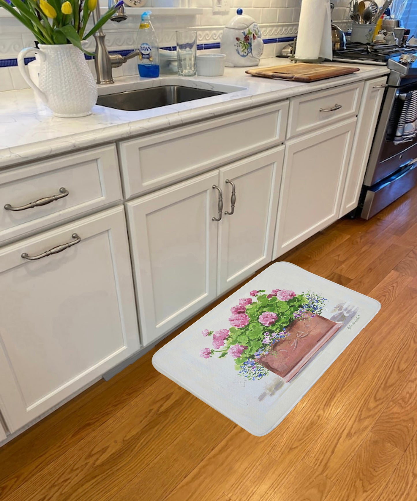 Kitchen, Bath Cushion Mat, Pink Geraniums