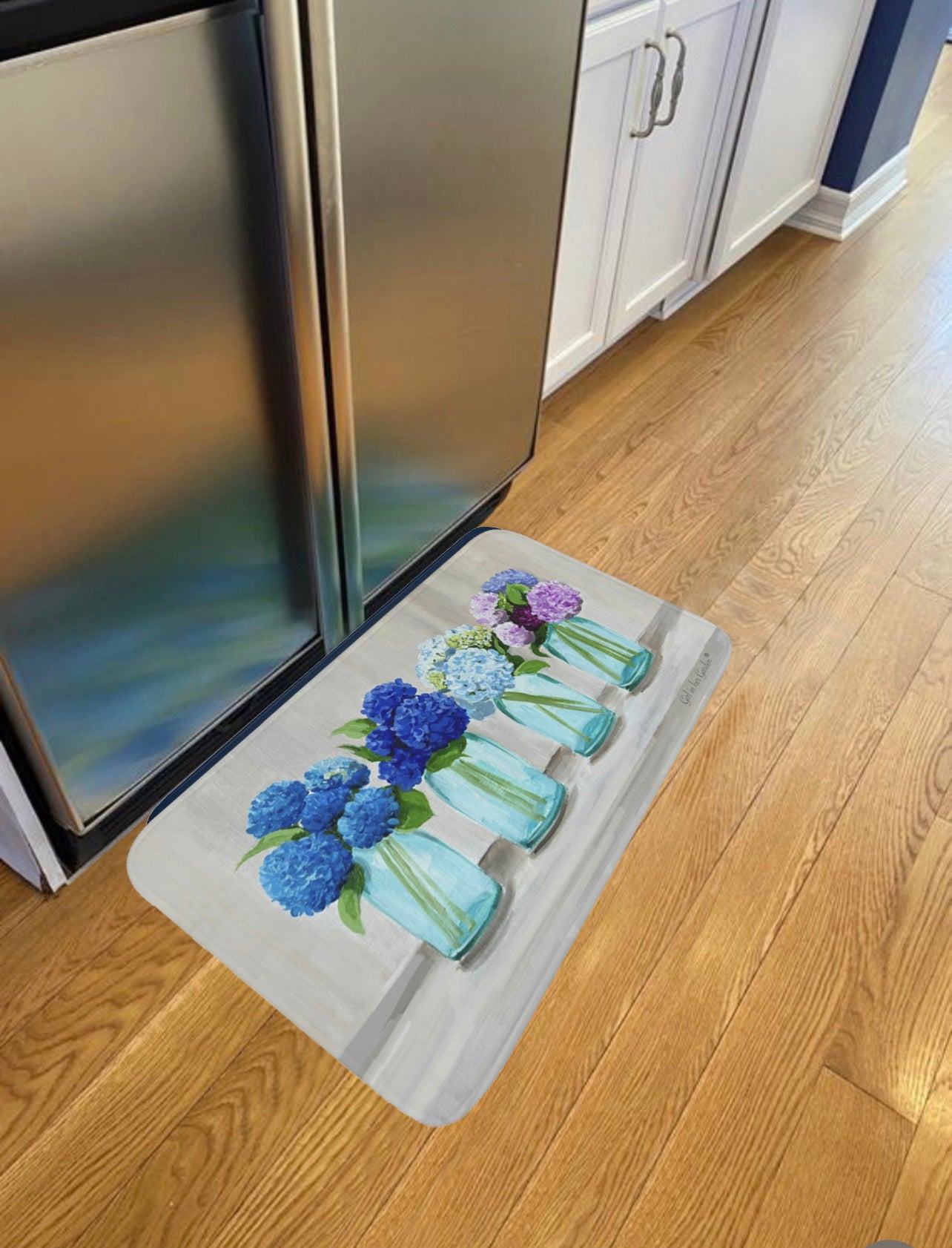 Kitchen, Bath  Cushion Mat, Hydrangeas in Mason Jars
