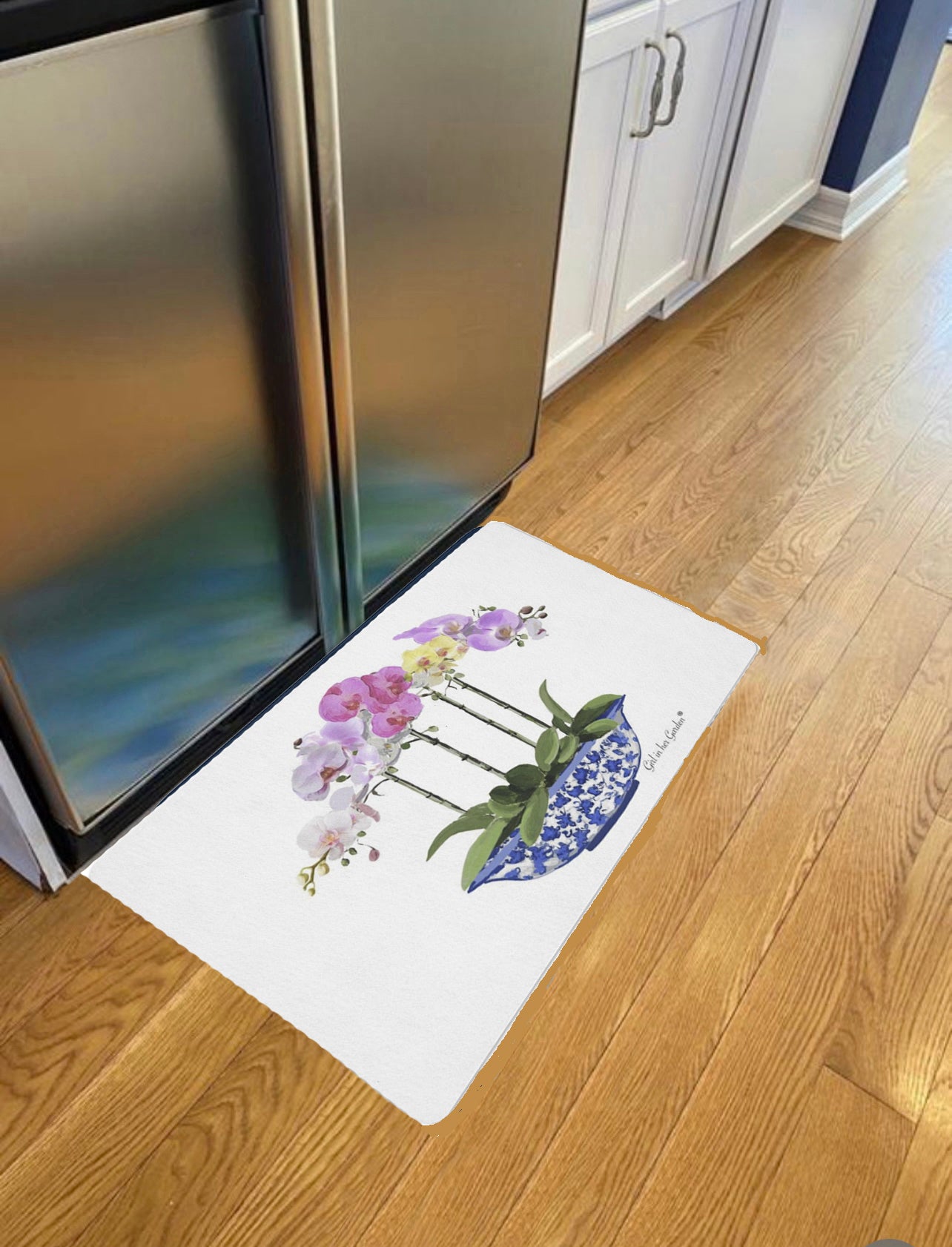 Kitchen Bath Cushion Mat, White Orchid Planter