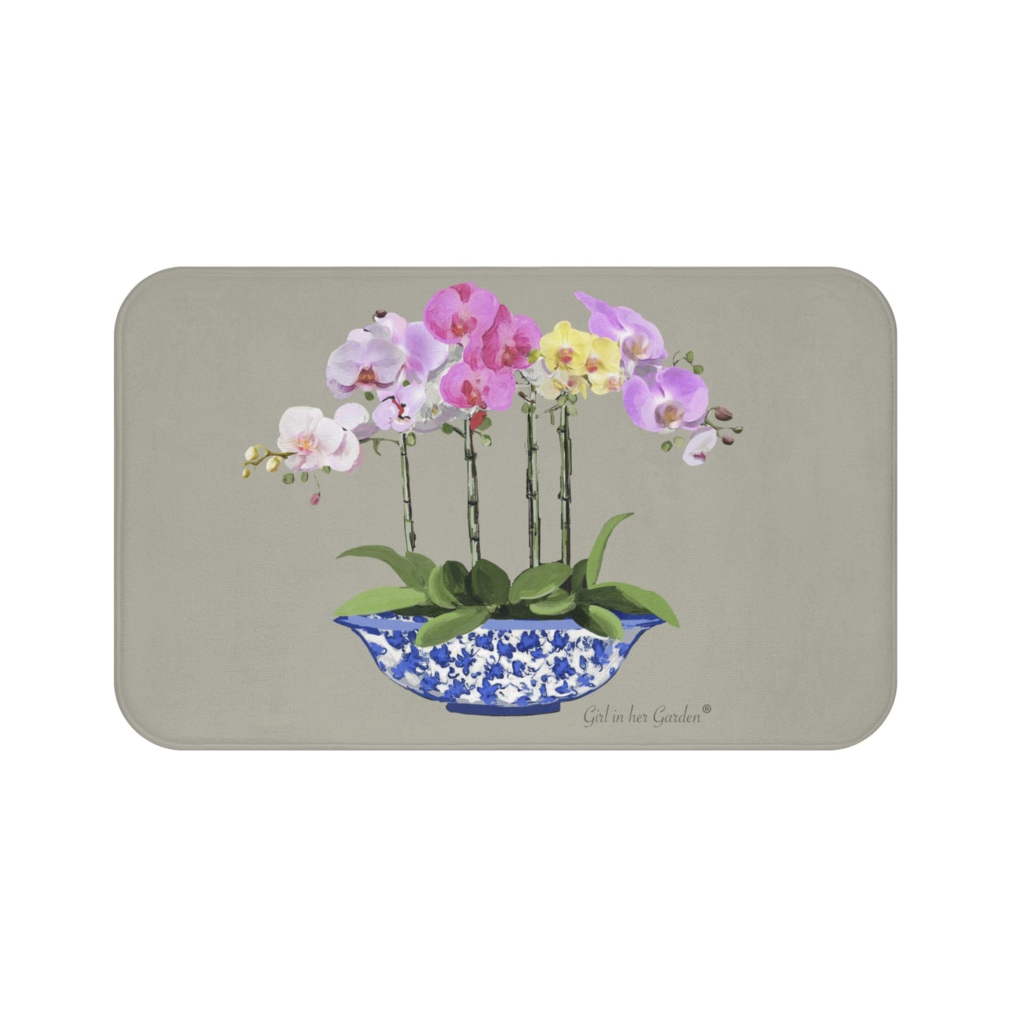 Kitchen, Bath  Cushion Mat, Beige Orchid Planter
