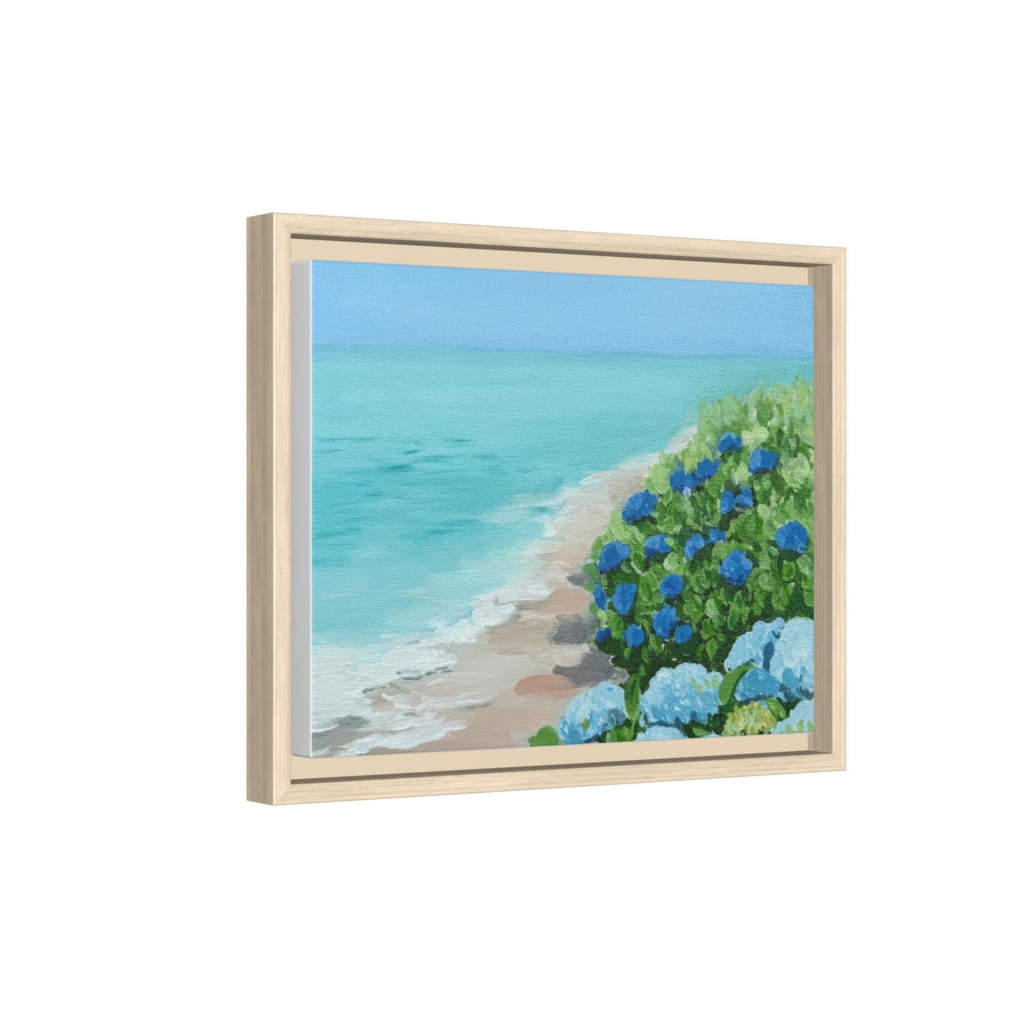 Hydrangeas by The Sea Framed Canvas Print