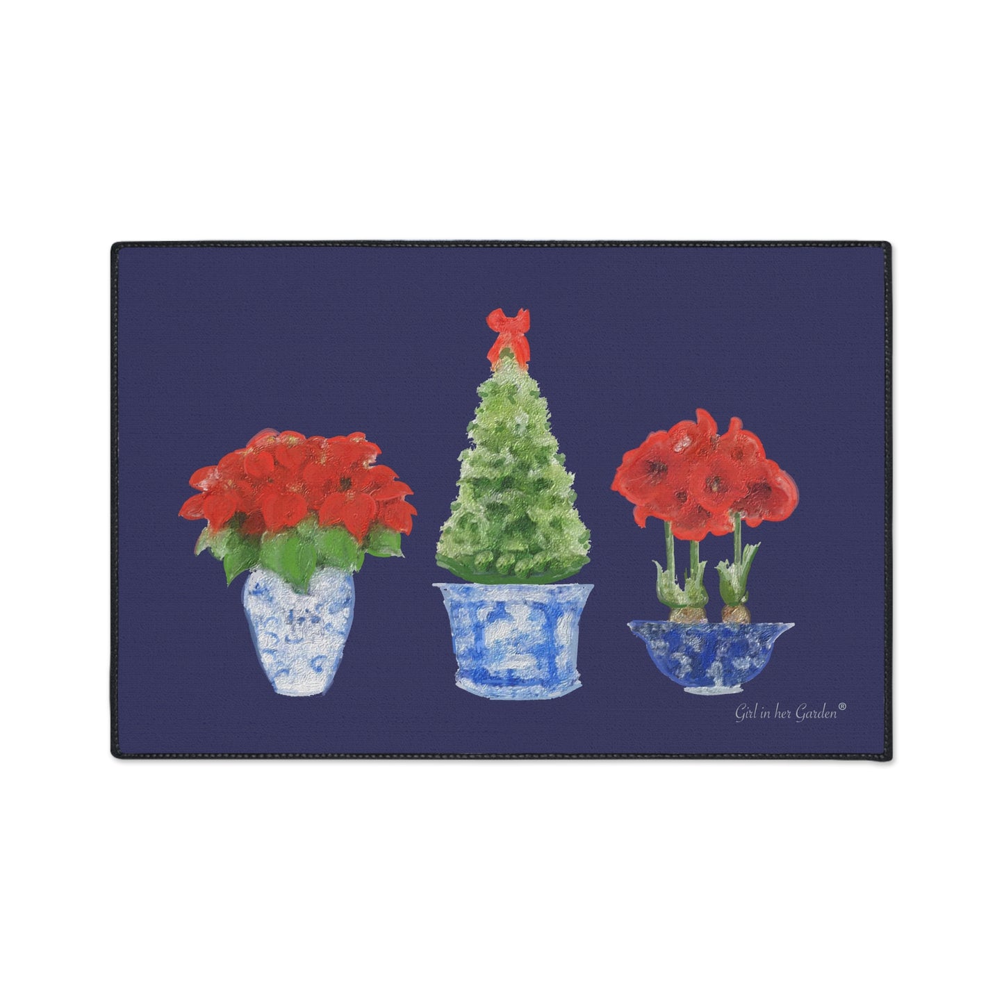 Heavy Duty Indoor Outdoor Rubber Floor Mat, Blue Christmas Trio