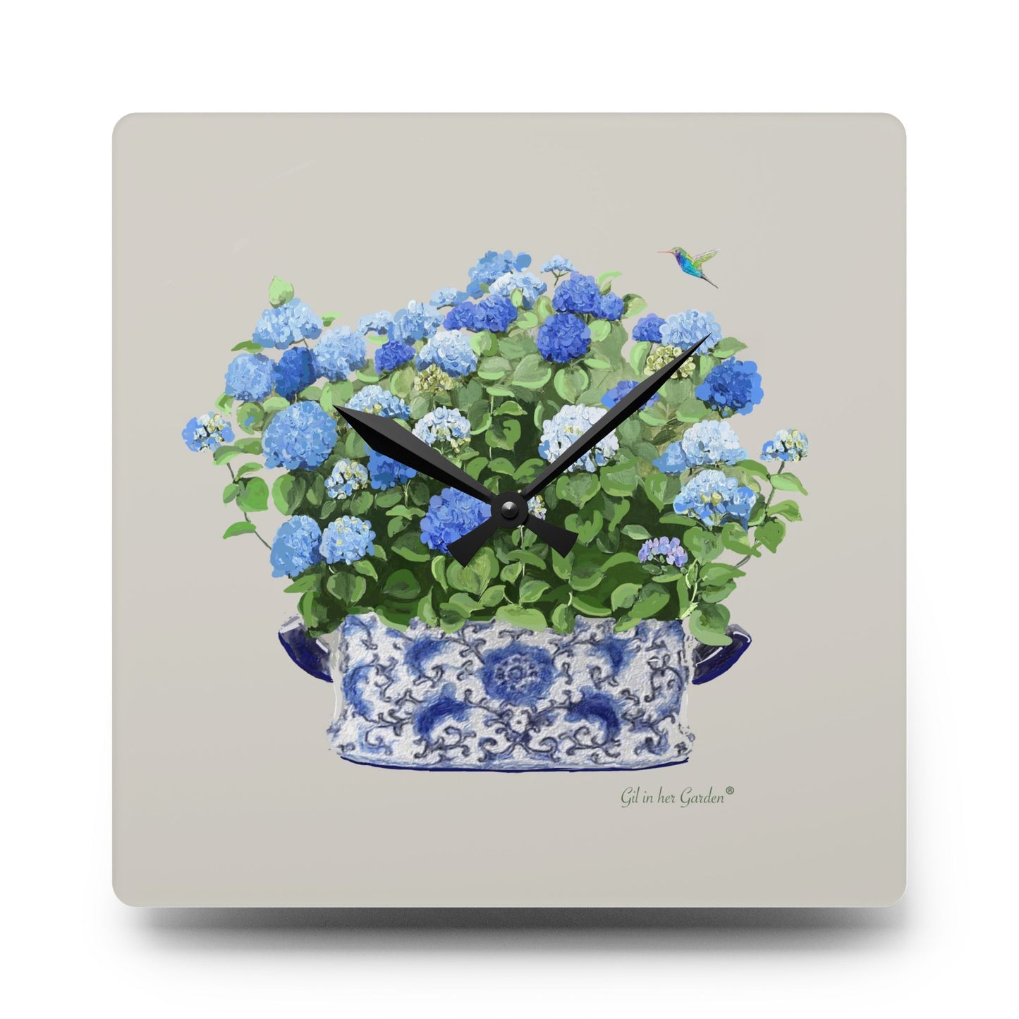 Blue Hydrangeas Chinoiserie Wall Clock