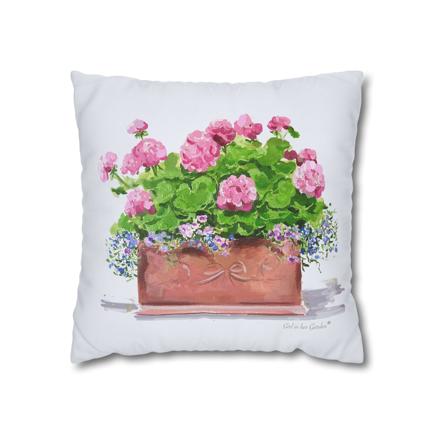 Pink Geraniums Canvas Pillowcase