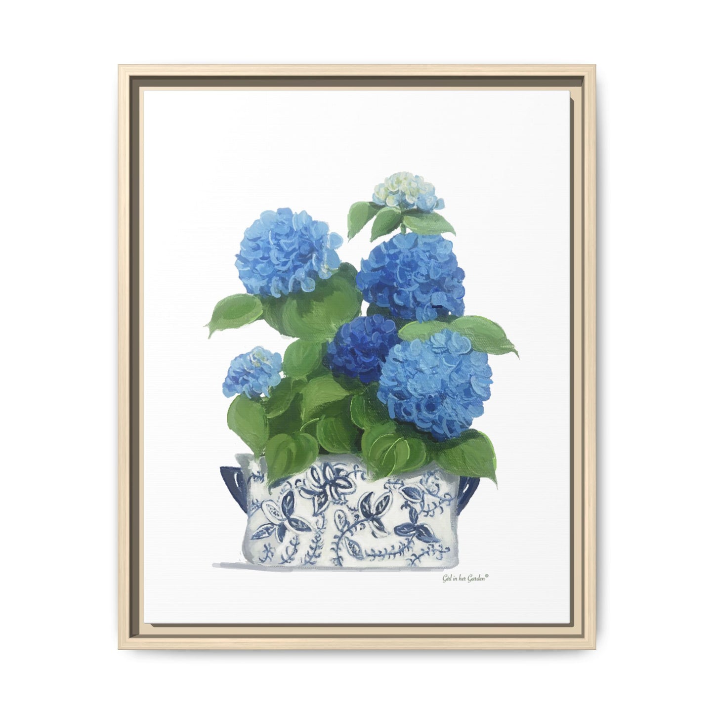 Blue Hydrangeas Chinoiserie, Framed Canvas