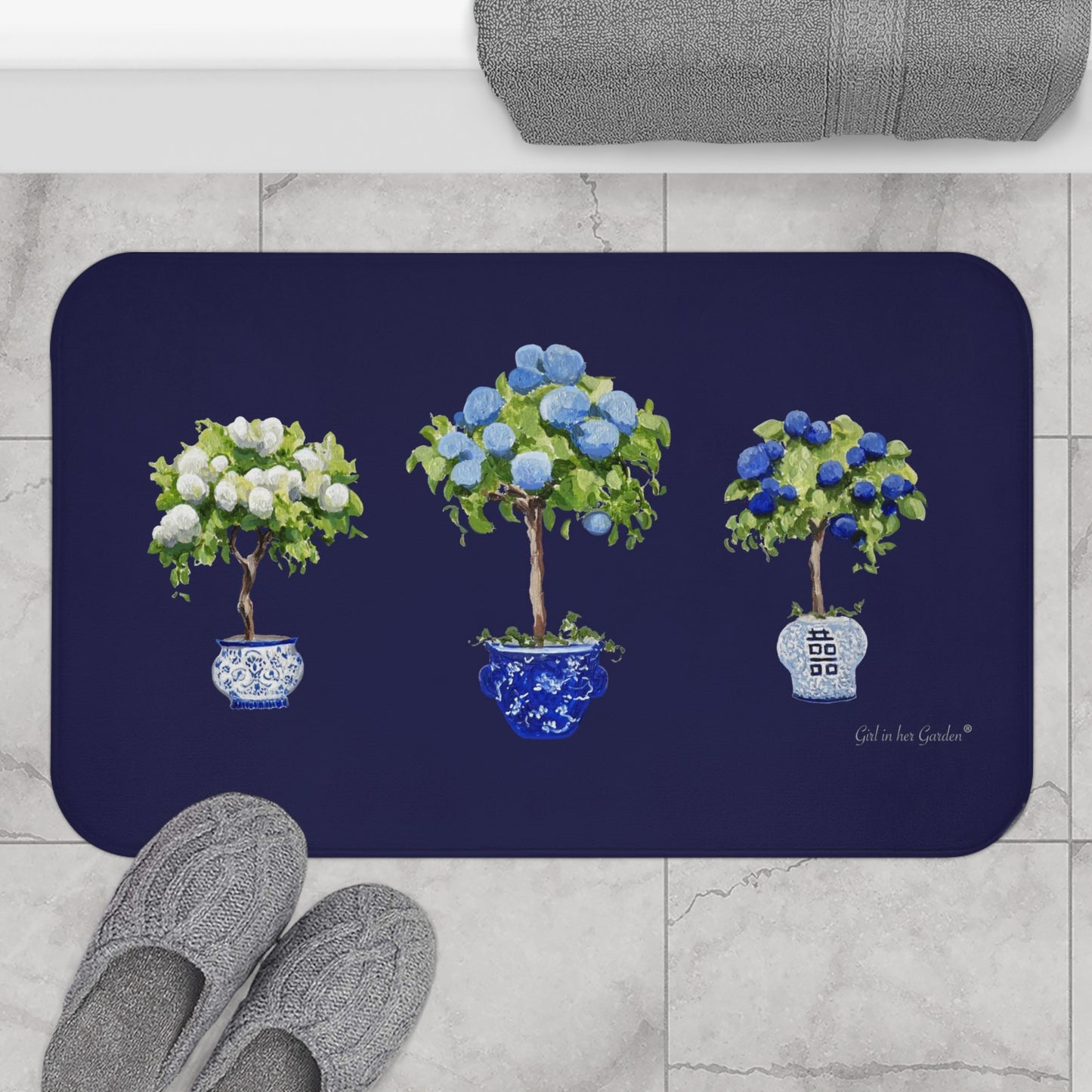 Kitchen, Bath Cushion Mat. Triple Hydrangea Tree