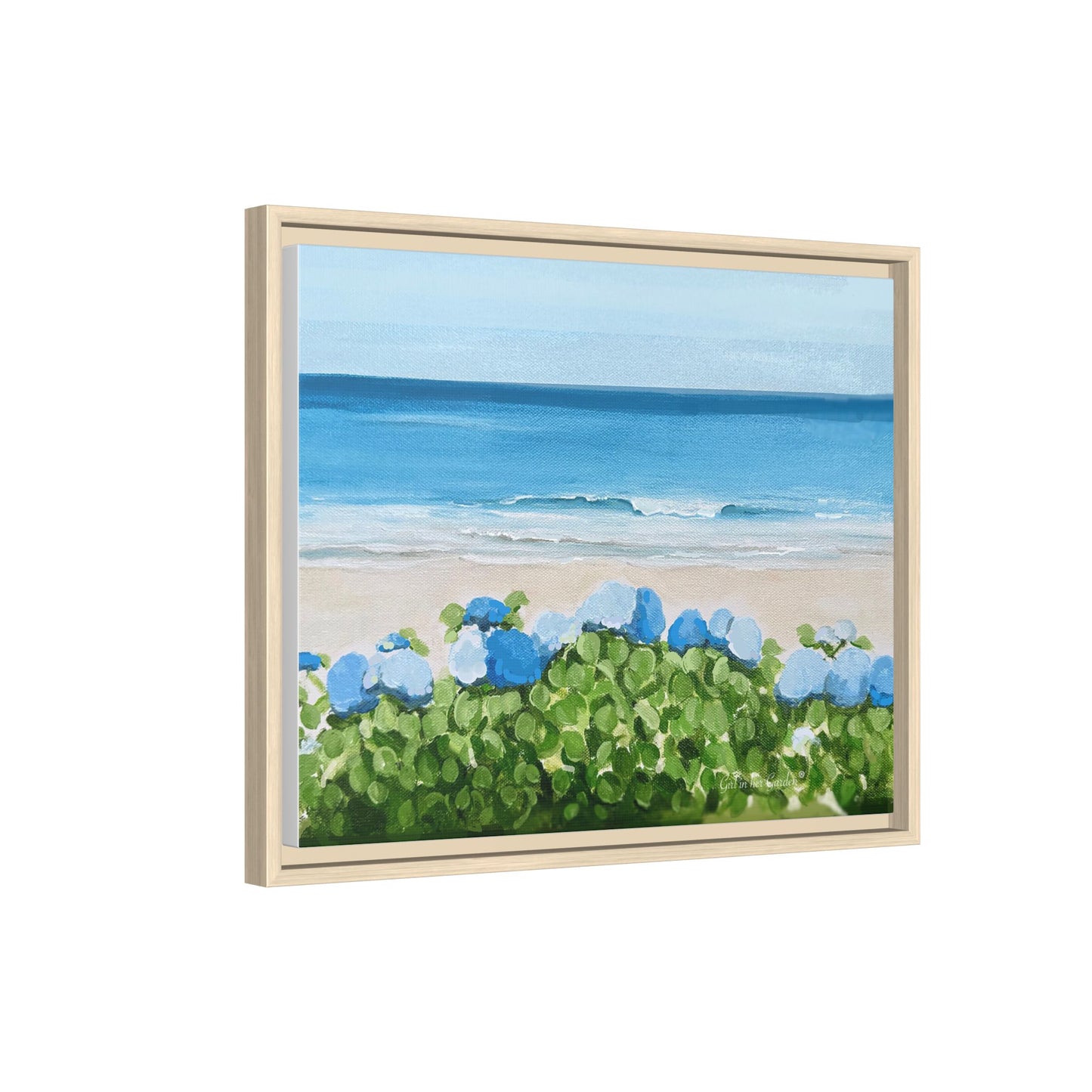 Hydrangeas on the Ocean, Framed Canvas
