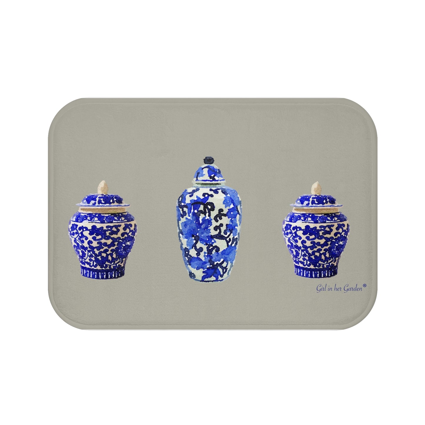 Kitchen Bath Cushion Mat, Beige Chinoiserie Vase