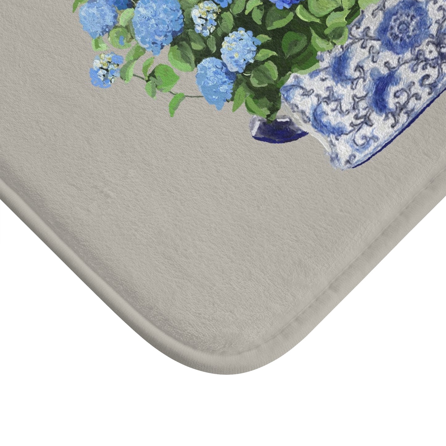 Kitchen, Bath Cushion Mat, Beige & Blue Hydrangeas Chinoiserie Foot Planter 2