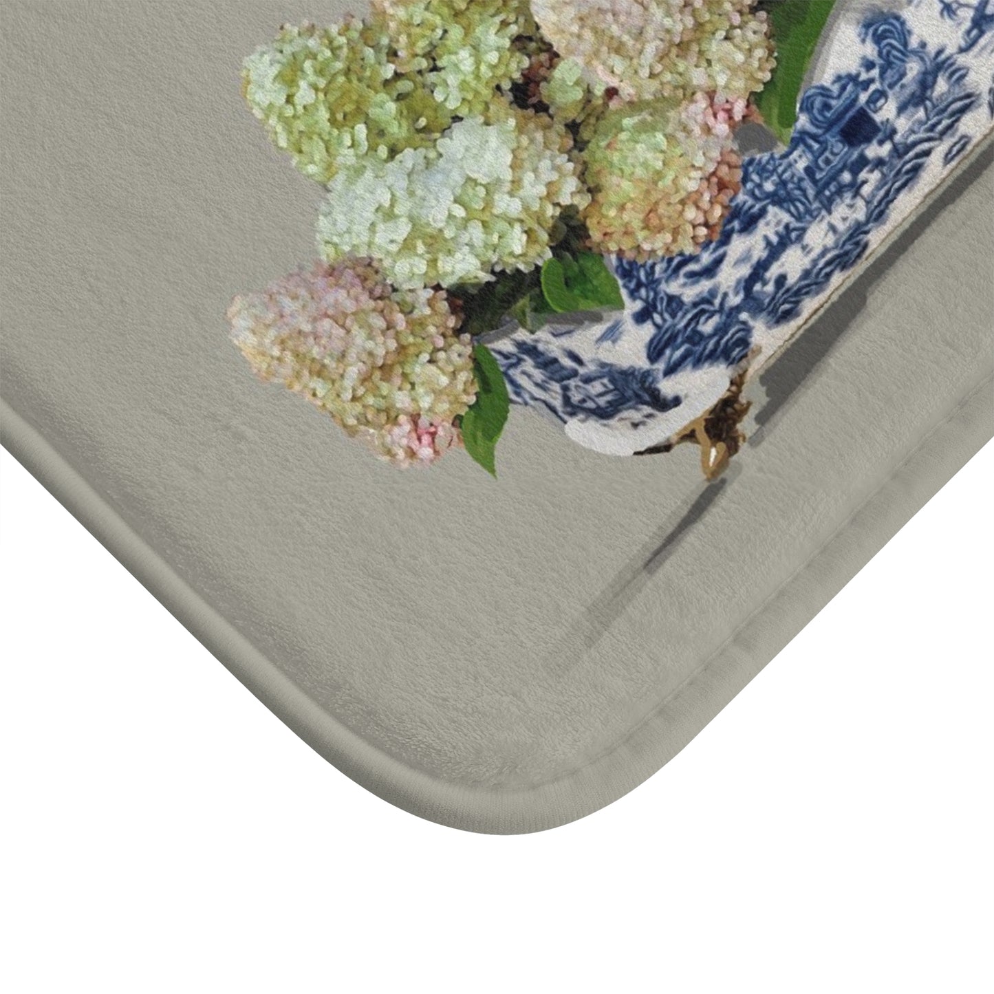 Beige PeeGee Hydrangea KItchen & Bath Cushion Mat