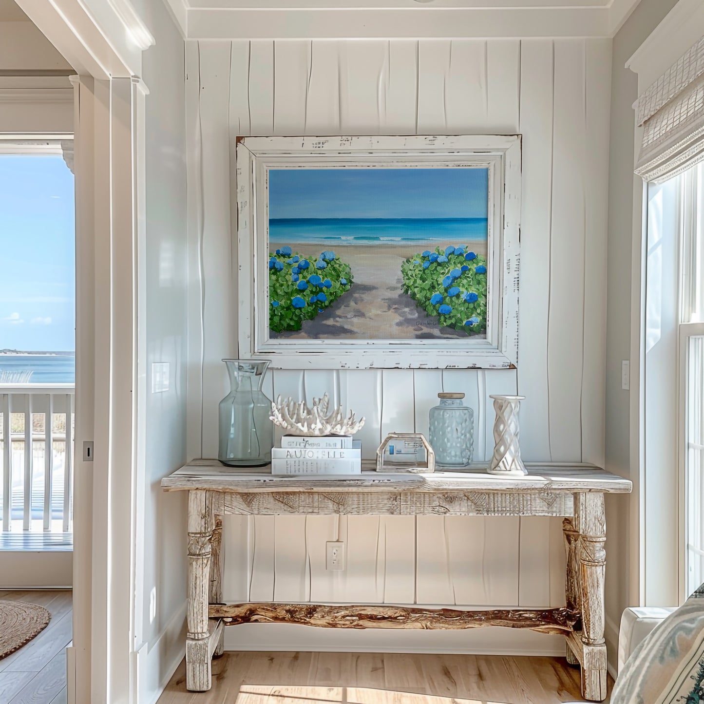 Hydrangeas on a the Beach, Unframed Poster or Canvas