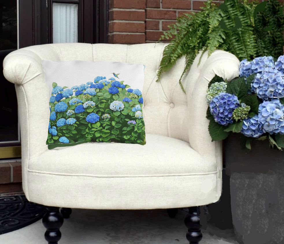 Blue Hydrangeas Outdoor Pillows
