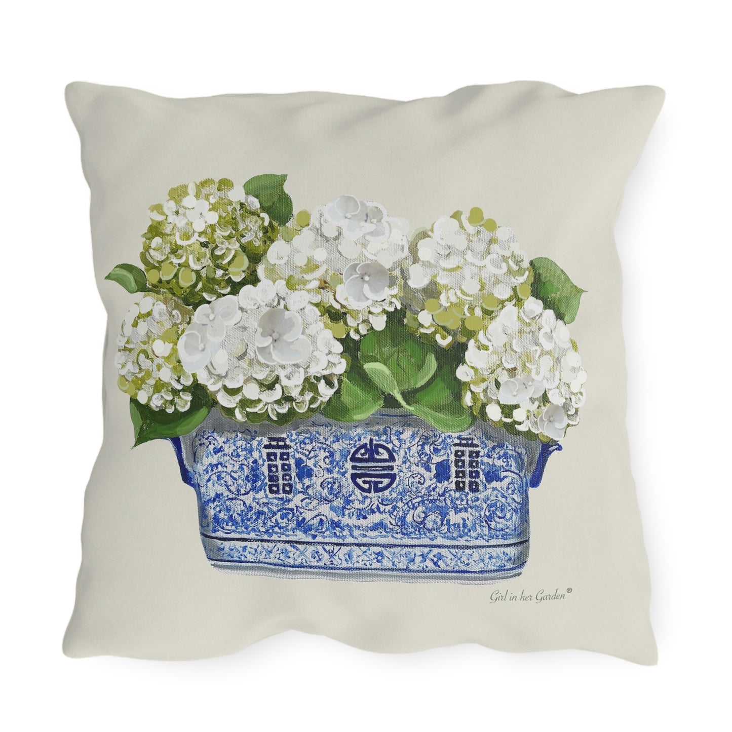 White Hydrangea Outdoor Pillows
