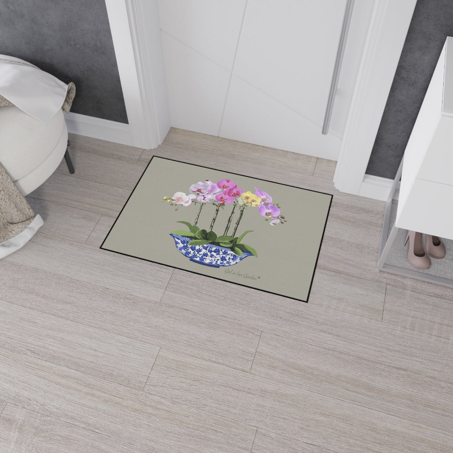Beige Orchid Planter Rubber FLoor Mat