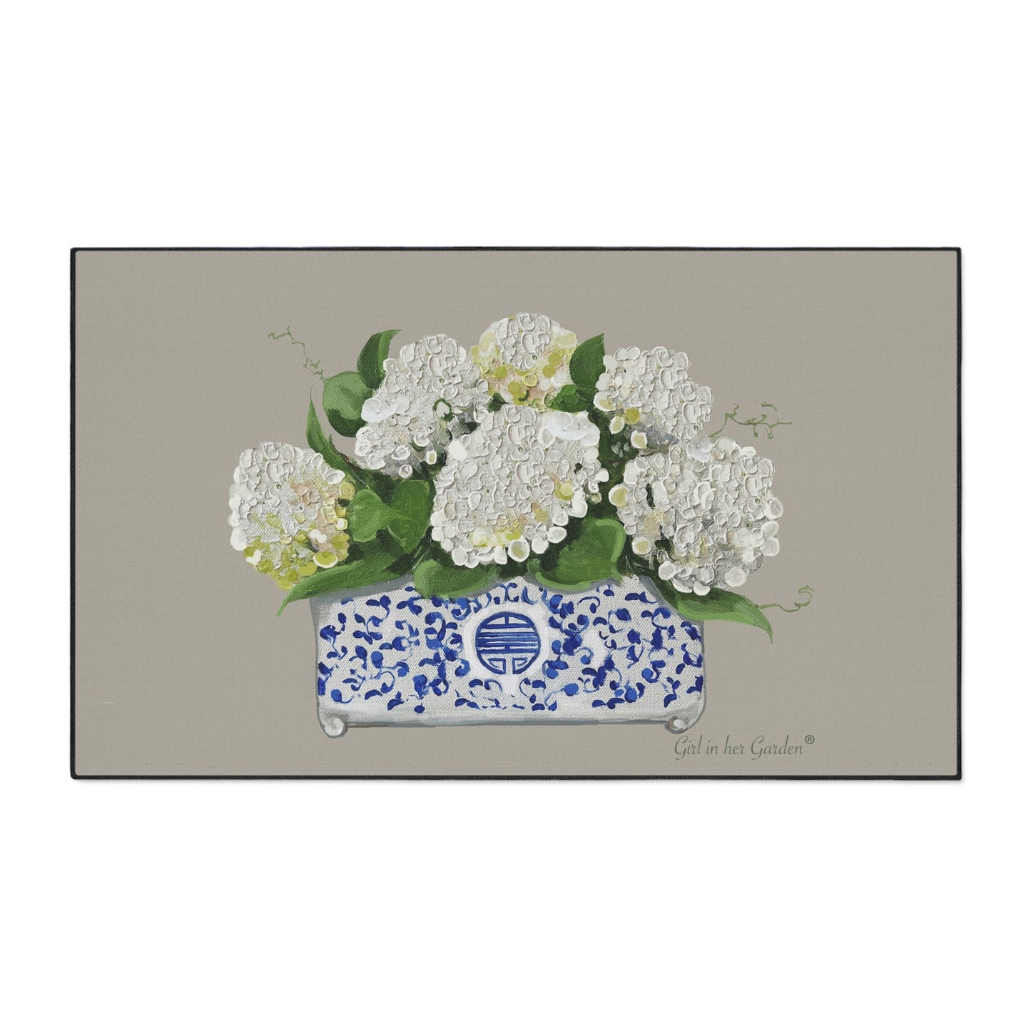 White Hydrangea Planter Rubber Floor Mat