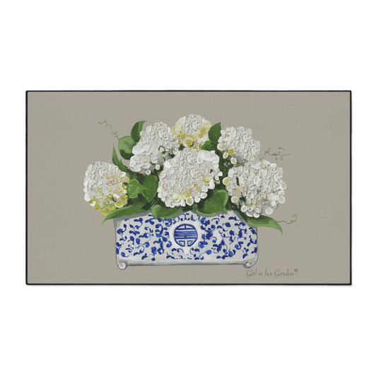 White Hydrangea Planter Rubber Floor Mat