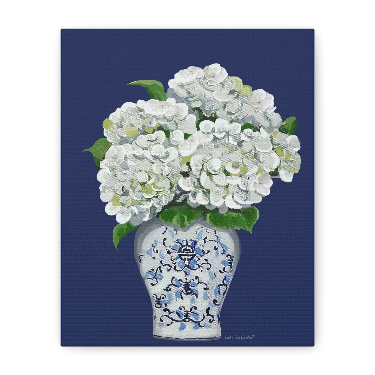 Navy White Hydrangea Canvas