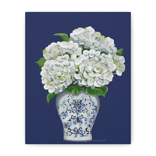 Navy White Hydrangea Canvas
