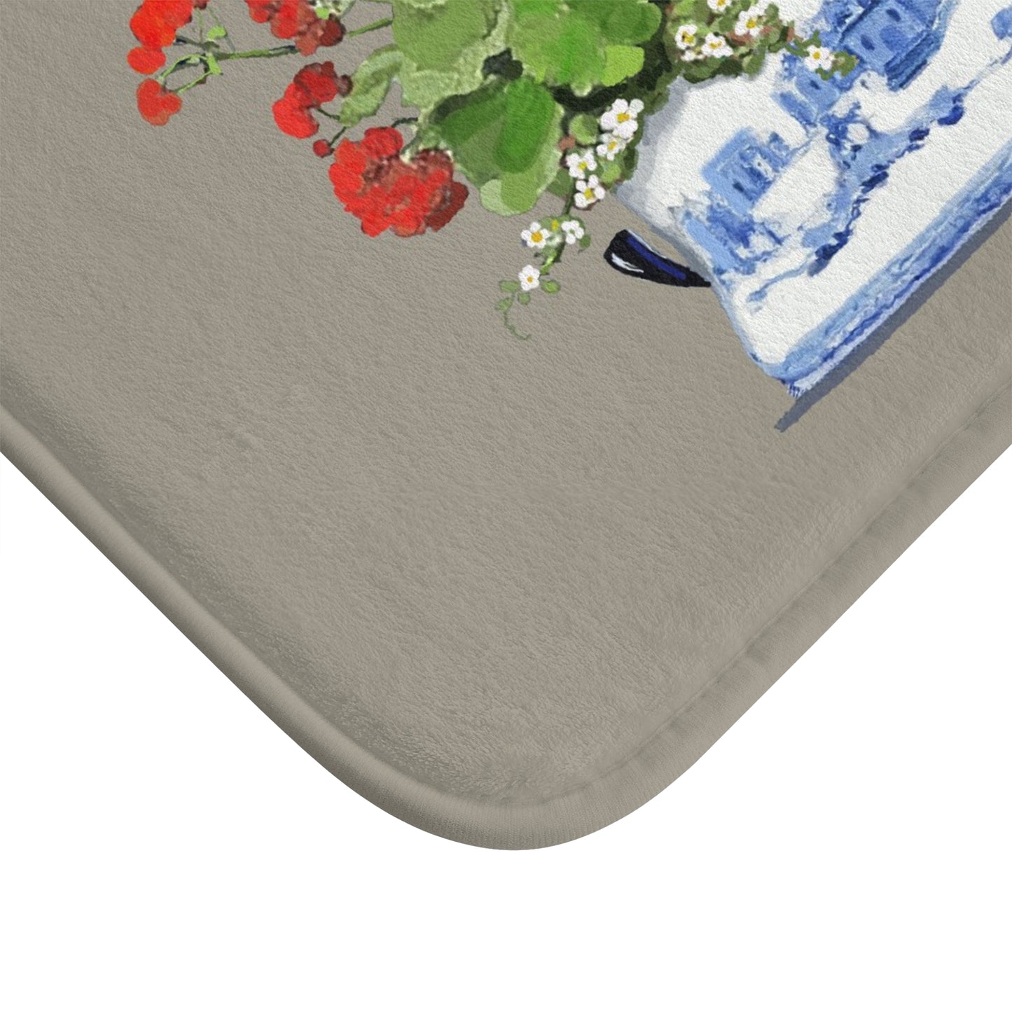 Red Geraniums Beige Kitchen & Bath Cushion Mat