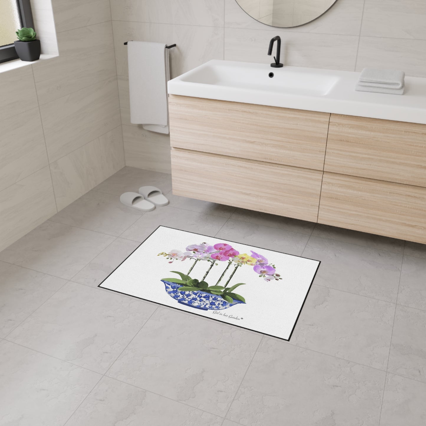 White Orchid Planter Rubber Floor Mat