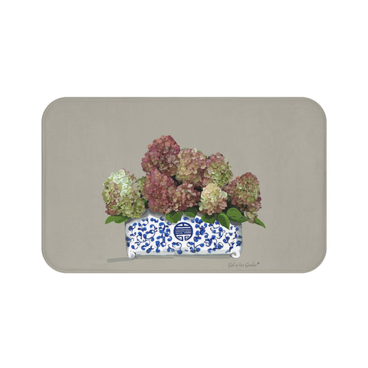 Beige Fall Hydrangea Planter Kitchen & Bath Cushion Mat