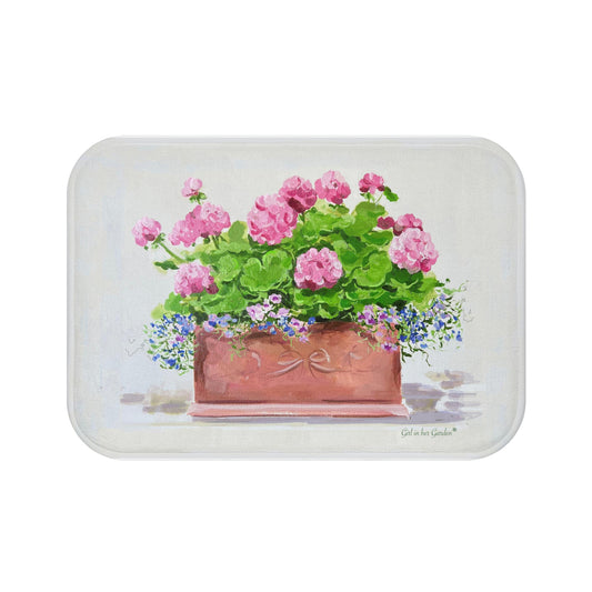 Kitchen, Bath Cushion Mat, Pink Geraniums