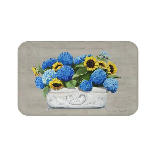 Kitchen, Bath Cushion Mat, Beige Sunflowers & Hydrangeas Planter