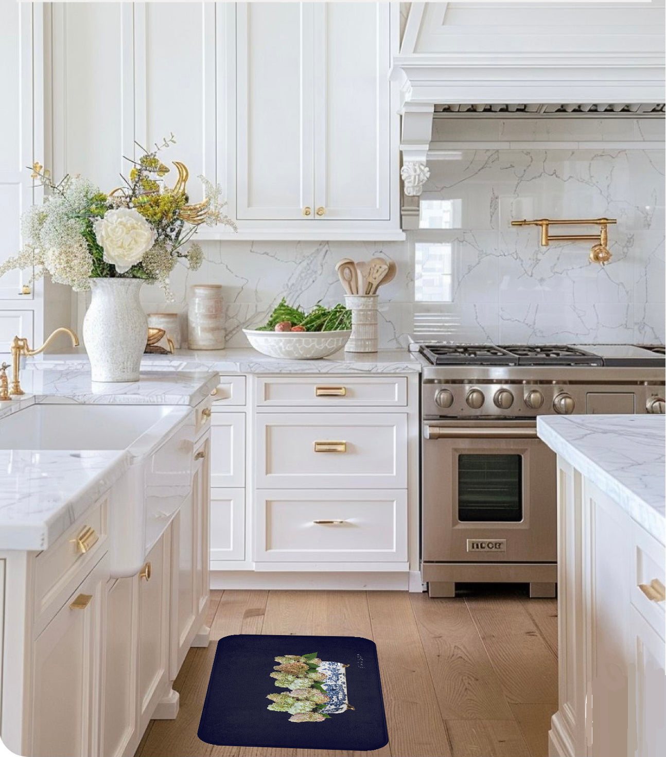 Navy Peegee Hydrangea Kitchen & Bath Cushion Mat