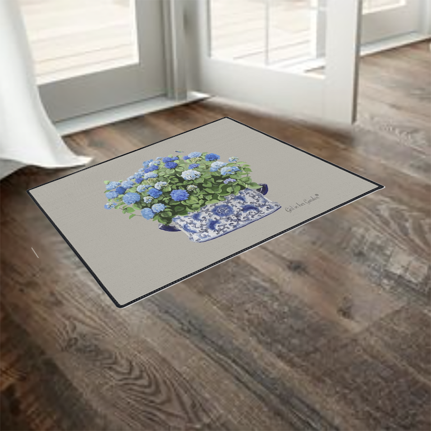 Blue Hydrangeas Chinoiserie Foot Planter 11 Rubber Floor Mat