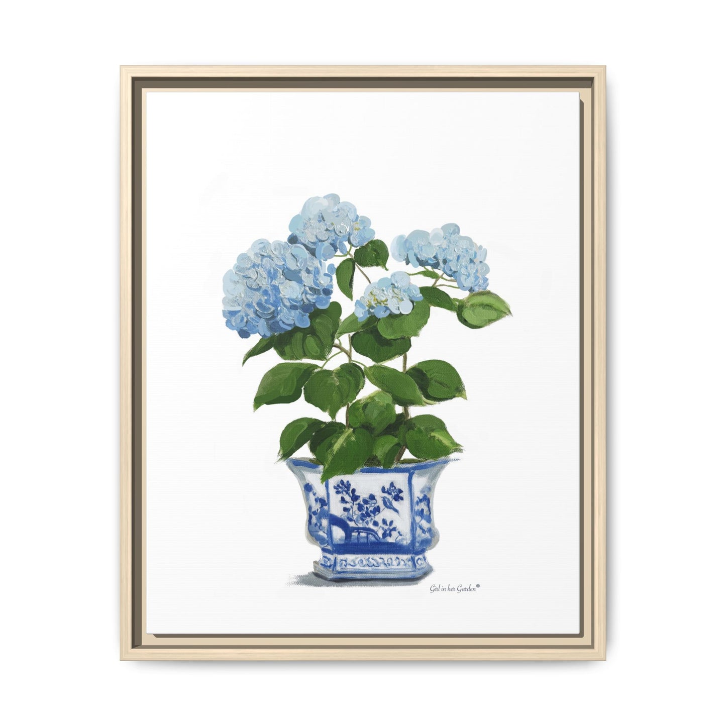 Lt. Blue Hydrangeas, Framed Canvas