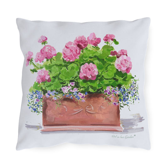 Pink Geranium Outdoor Pillow & Pillow Cover