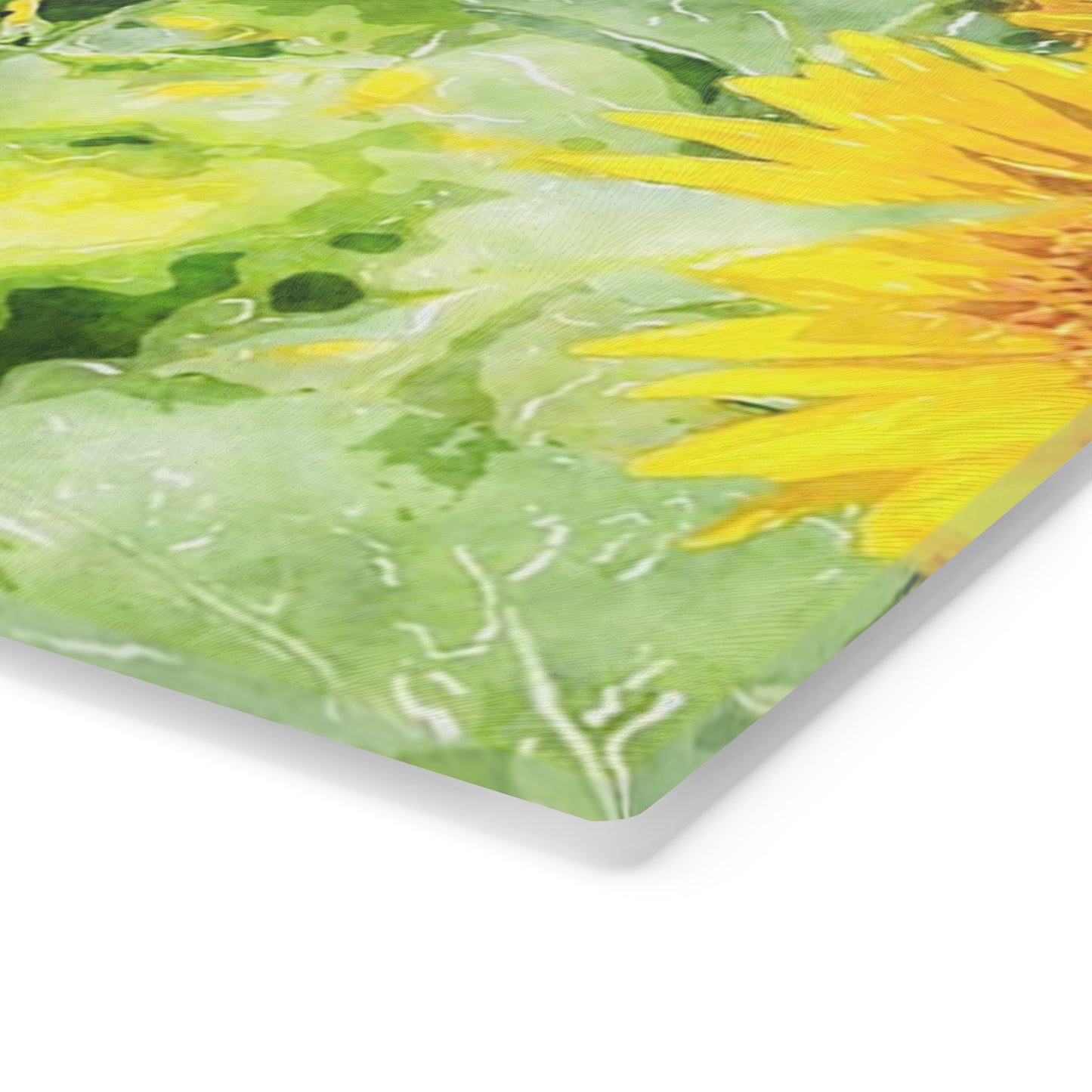 Tempered Glass Cutting Board, Painted Sunflowers