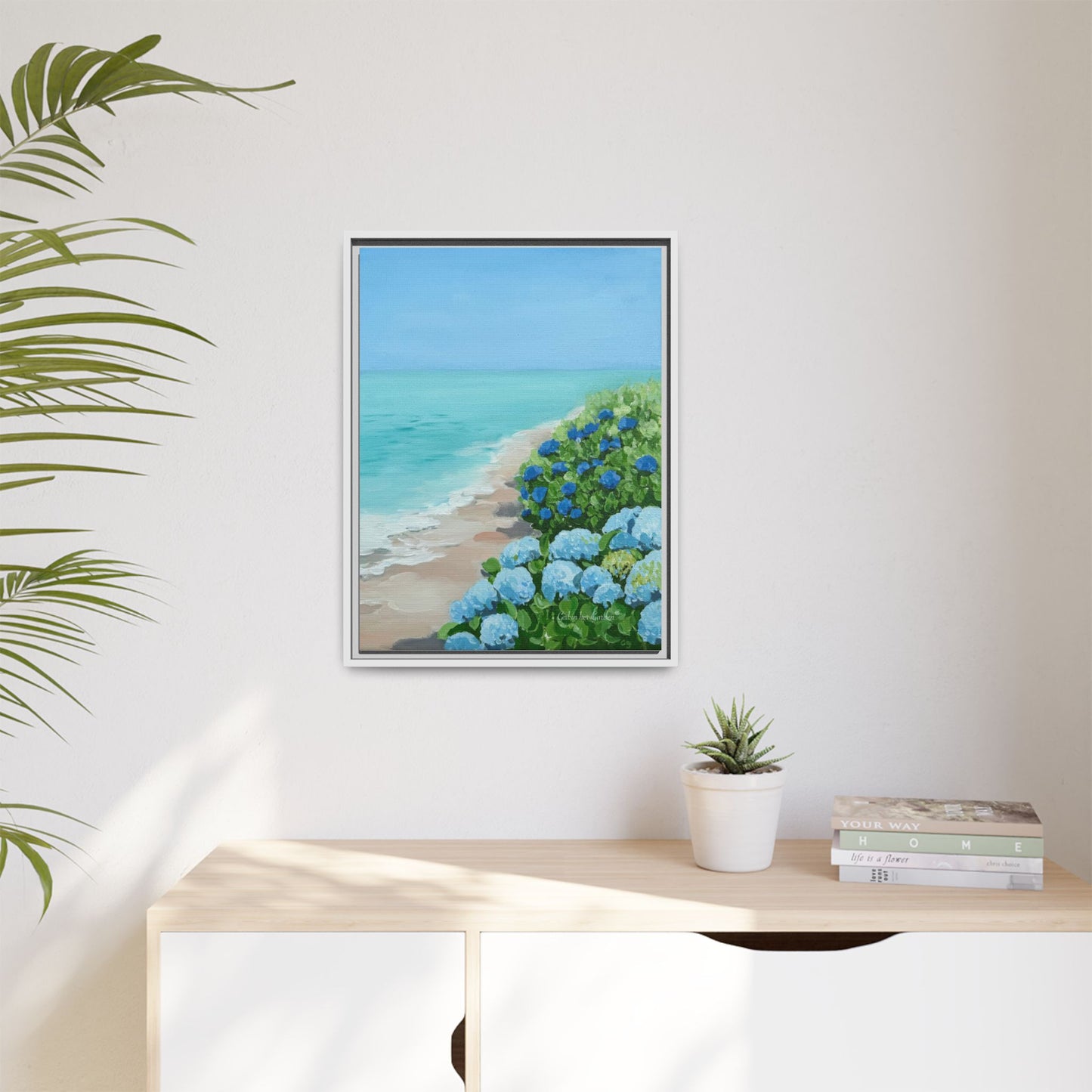 Hydrangeas by The Sea Framed Canvas Print