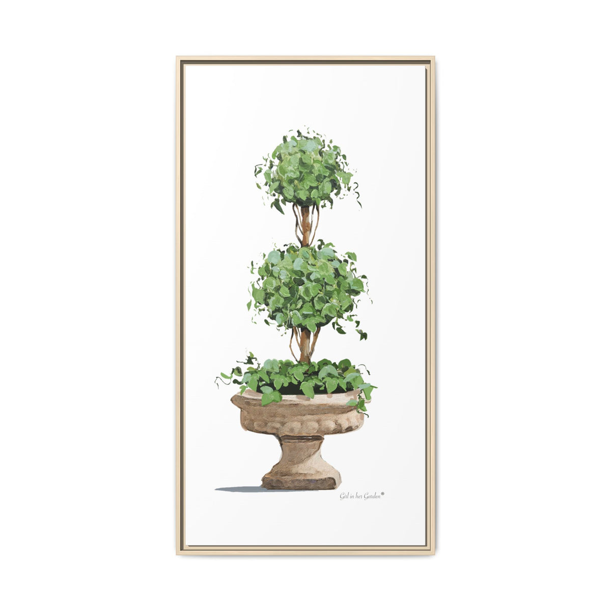 Double Topiary Urn Planter Framed Canvas