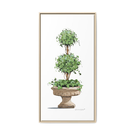 Double Topiary Urn Planter Framed Canvas