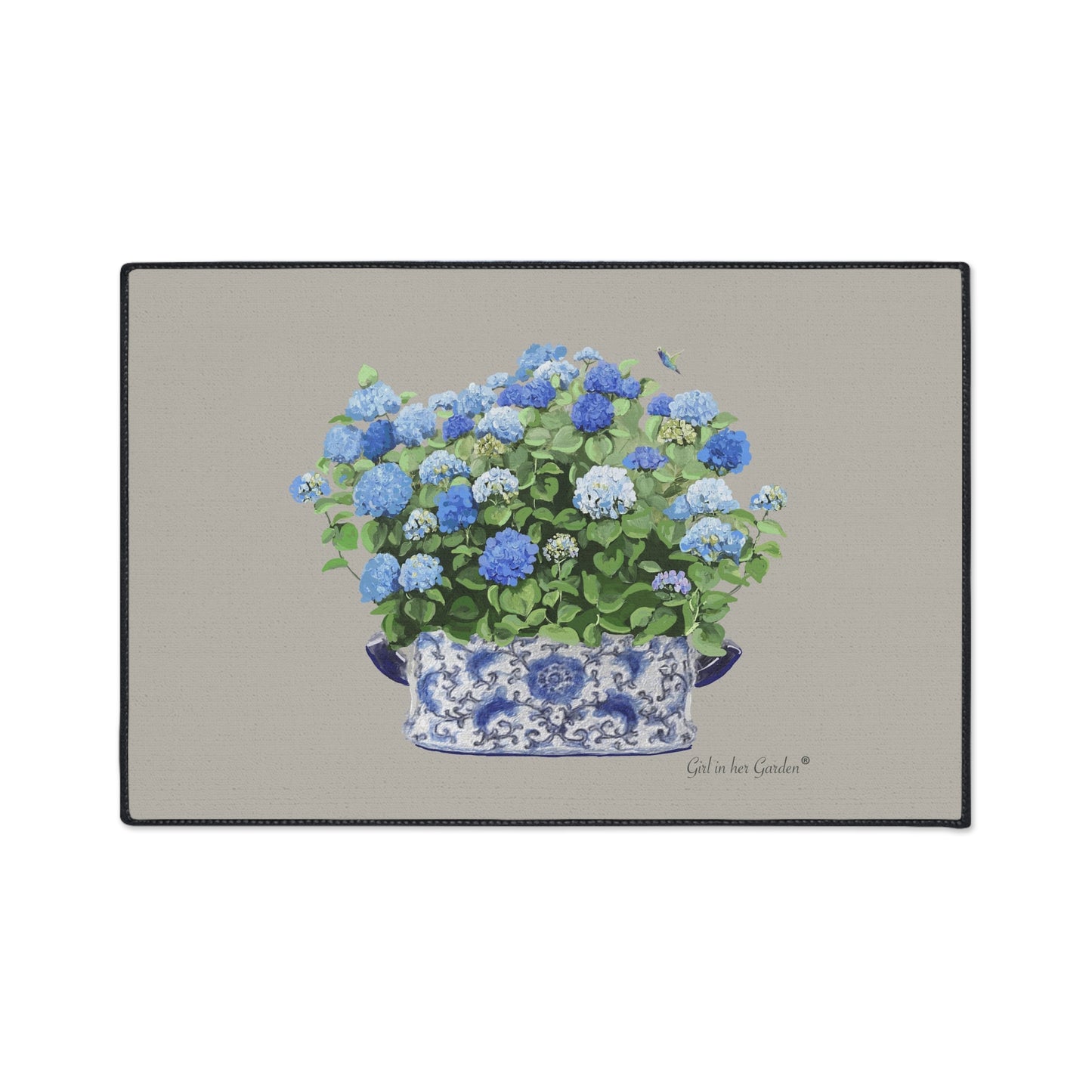 Blue Hydrangeas Chinoiserie Foot Planter 11 Rubber Floor Mat