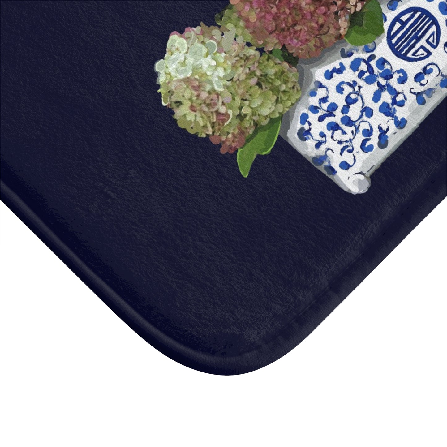 Navy Fall Hydrangeas kitchen & Bath Cushion Mat