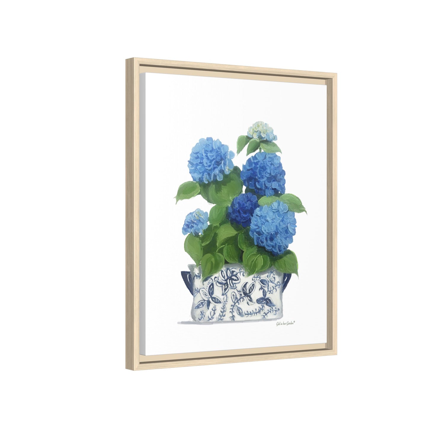 Blue Hydrangeas Chinoiserie, Framed Canvas