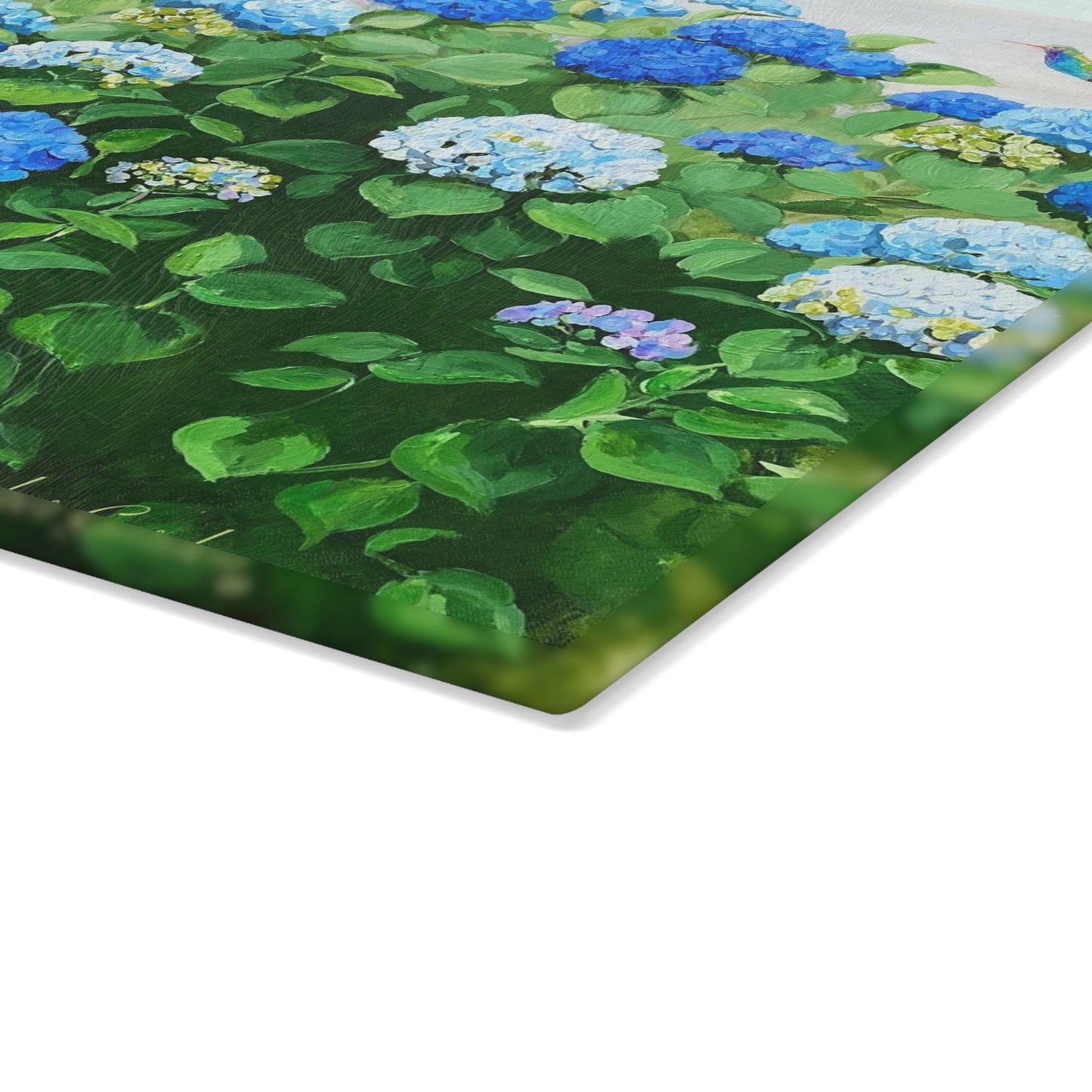 Blue Hydrangea Glass Cutting Board