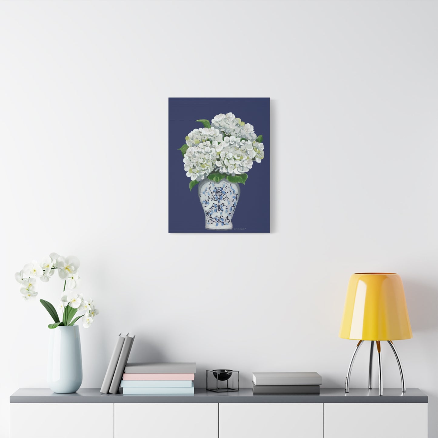 Navy White Hydrangea Canvas