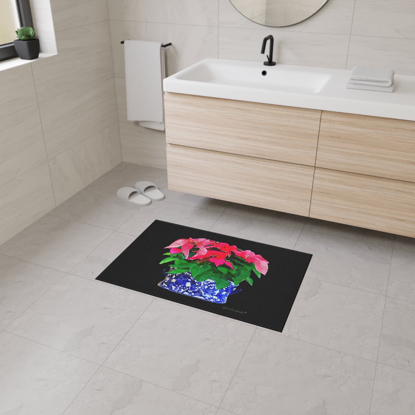 Watercolor Poinsettias Rubber Floor Mat