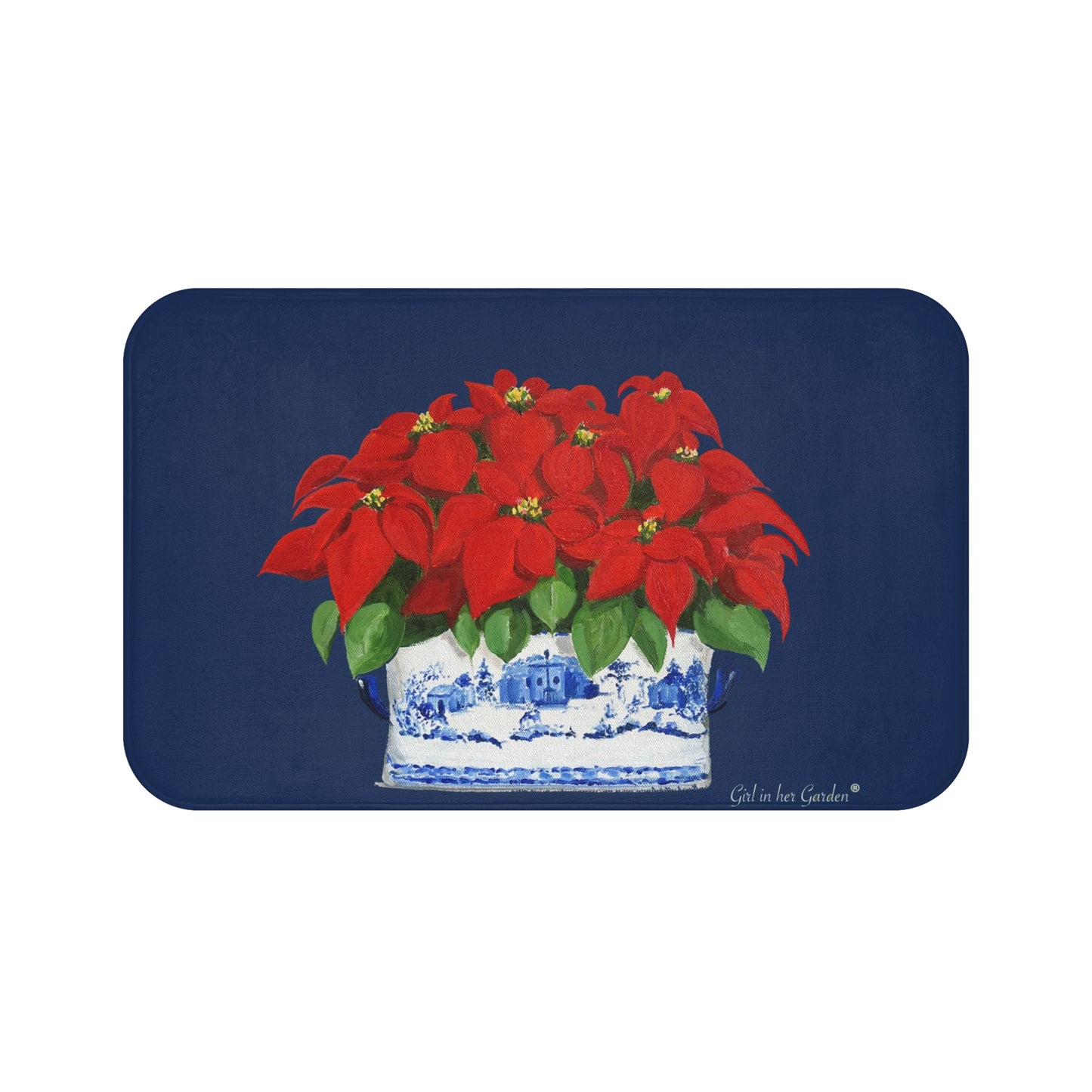 Kitchen, Bath Cushion Mat, Christmas Poinsettias