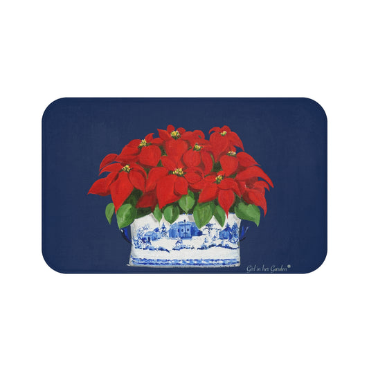 Kitchen, Bath Cushion Mat, Christmas Poinsettias