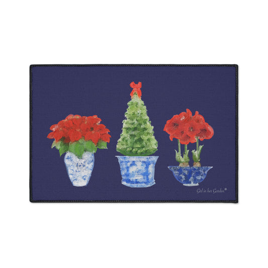 Heavy Duty Indoor Outdoor Rubber Floor Mat, Blue Christmas Trio