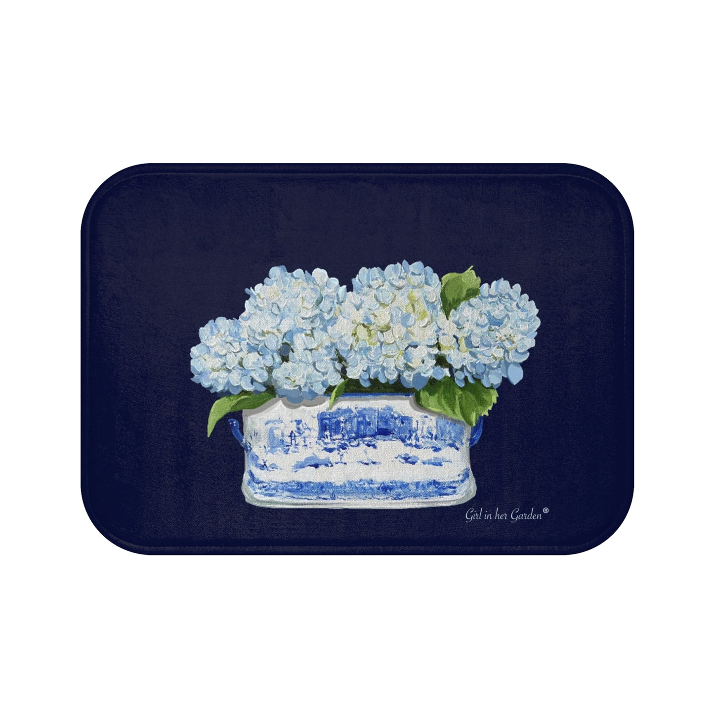 Kitchen, Bath Cushion Mat, Light Blue Hydrangea Planter
