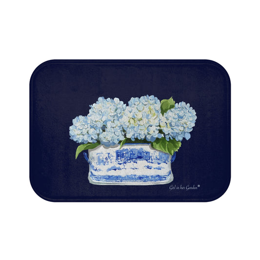 Kitchen, Bath Cushion Mat, Light Blue Hydrangea Planter