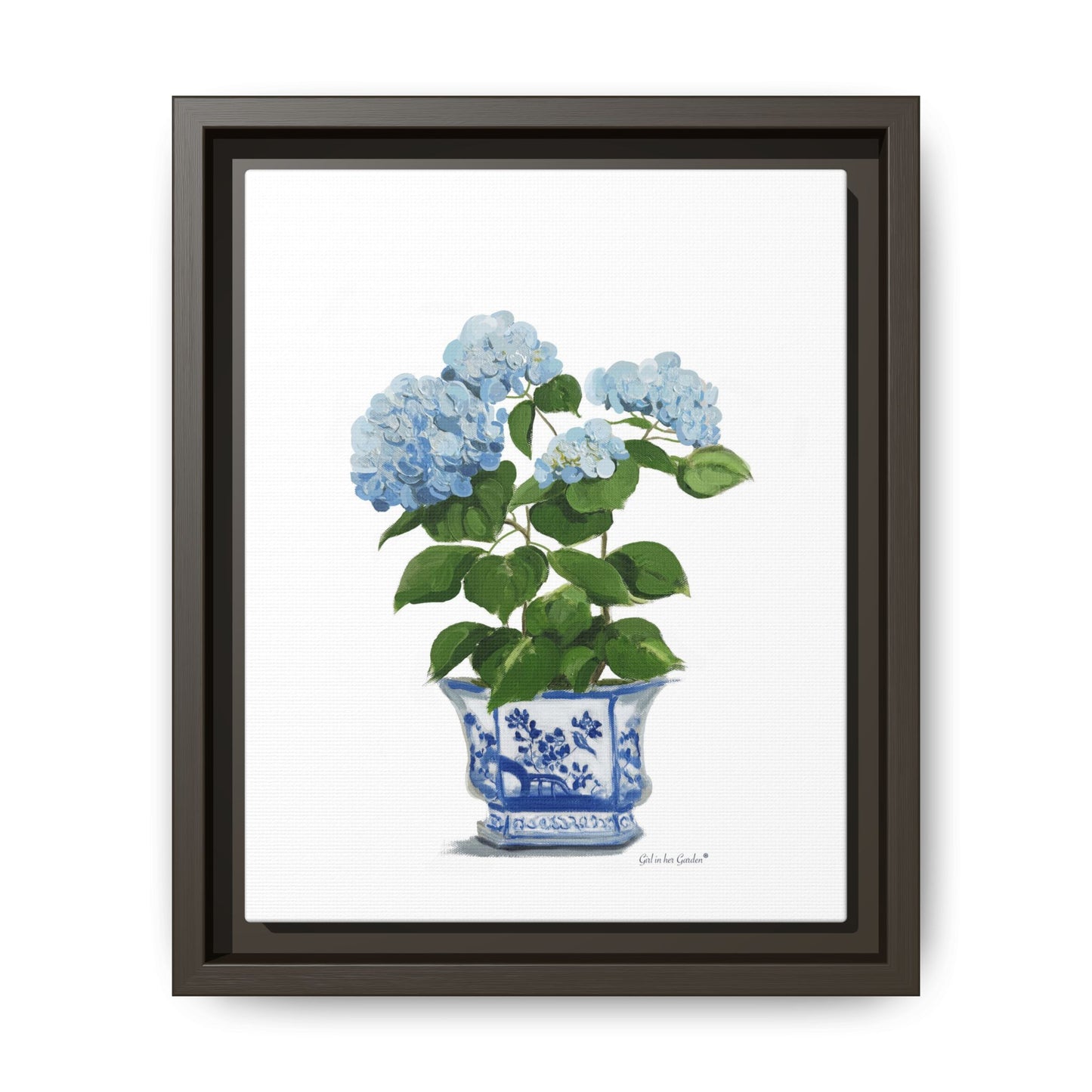 Lt. Blue Hydrangeas, Framed Canvas