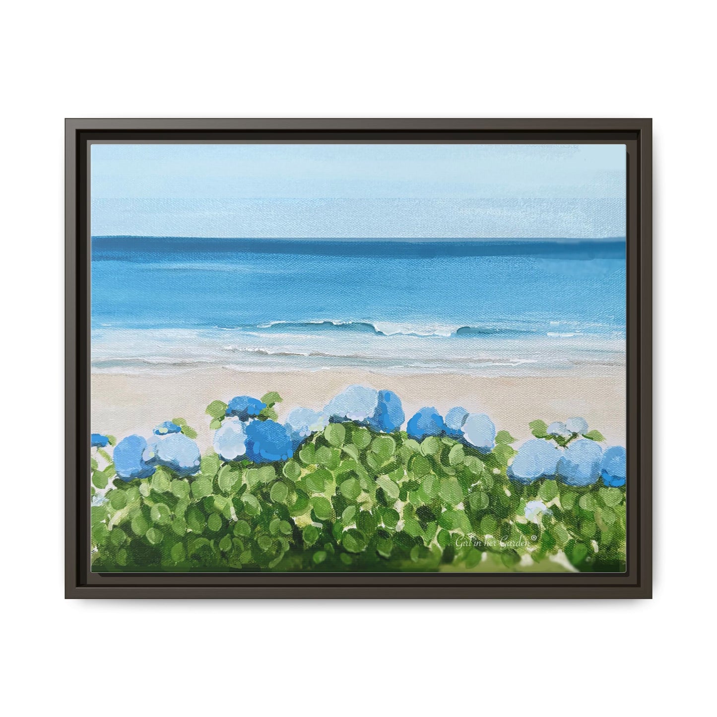 Hydrangeas on the Ocean, Framed Canvas