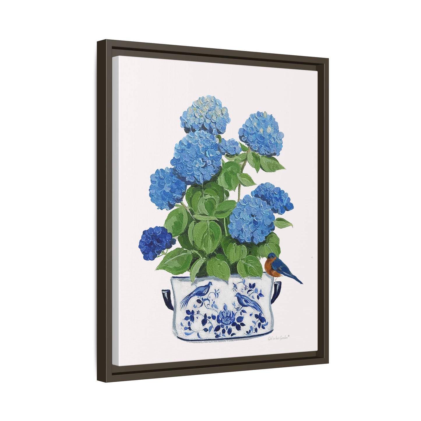 Blue Hydrangea & Songbirds Canvas Print